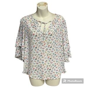 Gap shirt size small bell sleeves tie front semi sheer dainty floral
